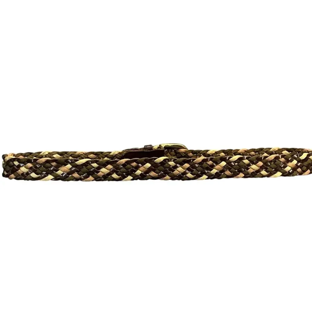 Brown Tan Cream Genuine Leather Woven Braided Belt Women Medium 32” - 37”